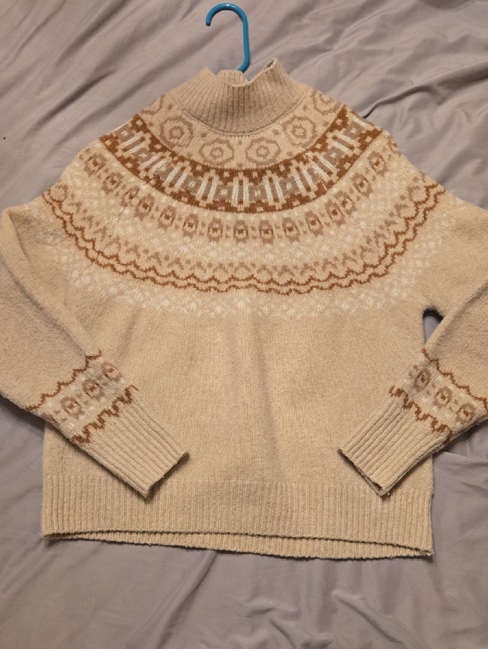 cupcakes & cashmere Cream and Tan Fair Isle Turtleneck Sweater